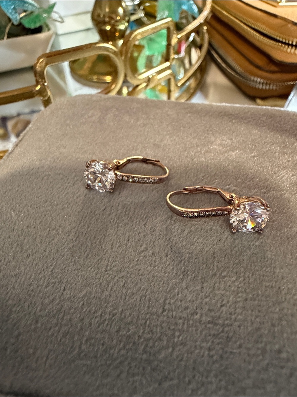 Elegant Rose Gold Crystal Drop Earrings - Sparkling Clear Stones